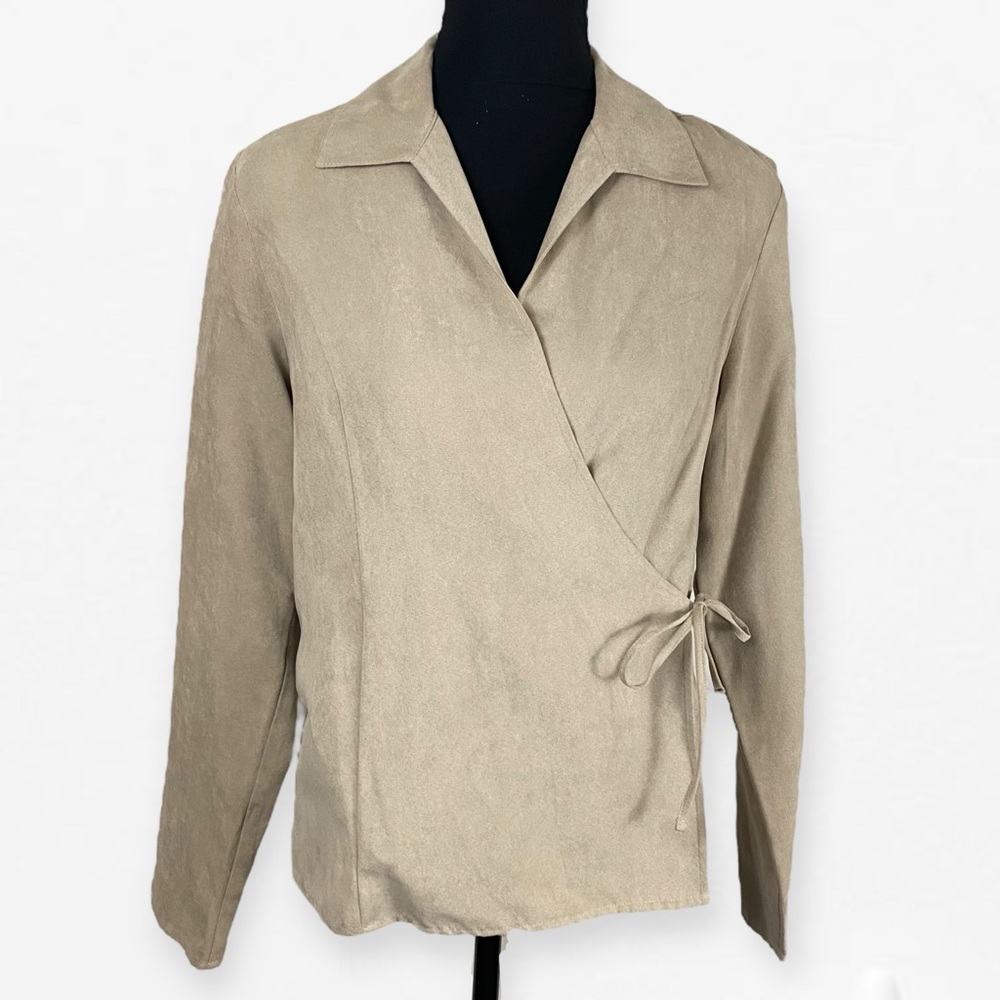 Sonoma Elegant Tan beige Wrap Jacket top in light suede-like texture M
